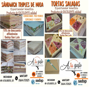 Lee más sobre el artículo Nuevo espectacular Beneficio – Productos de excelente calidad: FÁBRICA de SANDWICHES de MIGA y TORTAS SALADAS “A TU GUSTO”